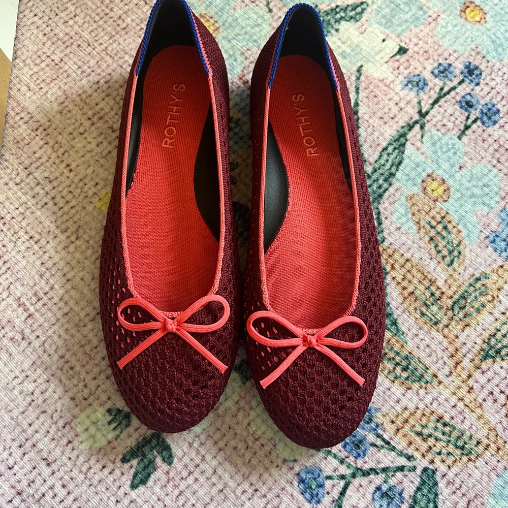 Rothy's Berry Mesh Flats with Red Accents - Picture 2 of 5